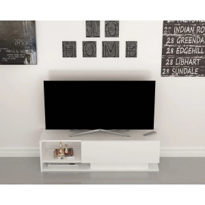 Hanah Home comoda TV living 120x35x31.8 cm, PAL 18mm, rafturi multiple, fixabil perete, alb - Verificat A · Re-Bloom - Img 2
