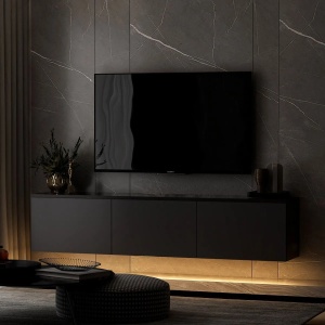 Hanah Home comoda TV living 160x35x32 cm, PAL 18mm, rafturi multiple, fixabil perete, antracit - Verificat A · Re-Bloom - Img 4
