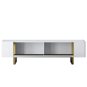 Hanah Home comoda TV living 180x50x30 cm, PAL 18mm, picioare metal 40x20mm, inaltime picioare 16cm, alb/auriu - Verificat A · Re-Bloom - Img 4