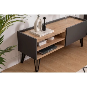 Hanah Home comoda TV, PAL melaminat/cadru metal, 120x38.6x49.6 cm, grosime 18mm, safir/antracit - Verificat A · Re-Bloom - Img 3