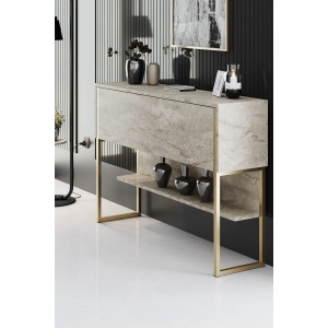 Hanah Home masa consola, PAL melaminat/picioare metal, 120x30x80 cm, grosime 18mm, picioare profil 20x20mm, travertin/auriu - Verificat A · Re-Bloom - Img 4