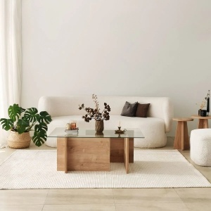 Hanah Home masa de cafea, sticla temperata/ lemn masiv, 105 x 65 x 40 cm, stejar safir - Verificat A · Re-Bloom - Img 3