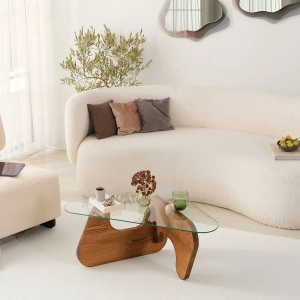 Hanah Home masuta cafea living 86x66x36 cm, blat sticla securizata, cadru pin masiv, maro - Verificat A · Re-Bloom - Img 5