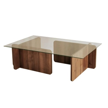 Hanah Home masuta de cafea 105x65x30 cm, blat sticla securizata 100%, cadru PAL 18mm melaminat, nuc - Verificat A · Re-Bloom