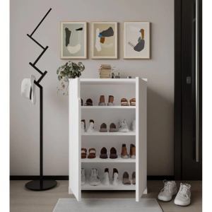 Hanah Home pantofar, PAL melaminat 100%, 60x34x97 cm, picioare plastic 3cm, capacitate 30kg/raft, multiple rafturi, fixare perete, alb - Verificat A · Re-Bloom - Img 4