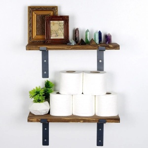 Hanah Home set 2 rafturi de perete, lemn molid 100%/metal, 40x16x14 cm, negru/nuc - Verificat A · Re-Bloom - Img 4