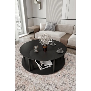 Hanah Home set 3 masute de cafea, MDF 100%, diametru 70 cm, inaltime 38 cm, picioare kraft comprimat, negru - Verificat A · Re-Bloom - Img 4