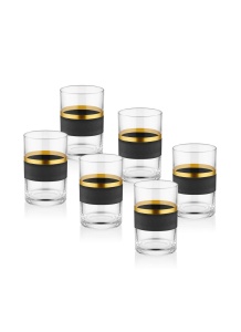 Hermia set 6 pahare sticla, 8x8 cm, 130ml, negru/auriu - Verificat A · Re-Bloom - Img 1