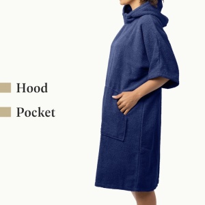Homelevel poncho de baie unisex, bumbac organic 100%, marime S-M, gluga + buzunar cangur, lavabil 40°C, albastru - Verificat A · Re-Bloom - Img 4