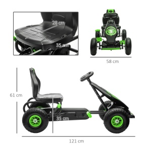 Kart cu pedale copii 5-12 ani, scaun reglabil, metal/PP, 121x58x61cm, Verde/Negru - Verificat A · Re-Bloom - Img 3