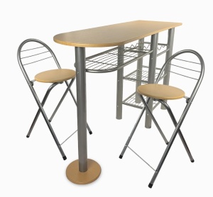 Kiwari Dion set masa + 2 scaune, MDF/metal, masa 120x40x78cm 14.2kg + scaune 37x47x78cm 2.65kg, capacitate masa 30kg/scaun 100kg, fag natural/negru - Verificat A · Re-Bloom