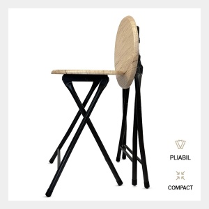 Kiwari Fab set masa bar + 2 scaune, MDF/metal, masa 90x45x74 cm + scaune Ø30x45 cm, capacitate 100kg/scaun, design compact, bej/negru - Verificat A · Re-Bloom - Img 4
