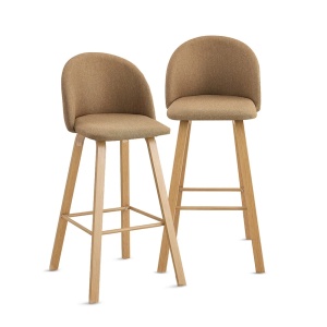 Kiwari Tan set 2 scaune bar/bucatarie, textil/spuma + cadru metalic aspect lemn, 40x40x105cm, inaltime sezut 75cm, capacitate 120kg, spatar ergonomic, suport picioare, maro - Verificat A · Re-Bloom