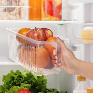 Kurtzy set 8 organizatoare frigider/bucatarie, plastic fara BPA transparent, 27x13x13 cm (lungime totala 32cm cu maner), stivuibile - Verificat A · Re-Bloom - Img 2