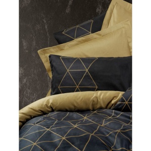 L'essentiel Maison set lenjerie pat dublu, bumbac ranforce 100%, husa pilota 200x220 cm + cearsaf 240x260 cm + 2x fata perna 50x70 cm, auriu/negru - Verificat A · Re-Bloom - Img 2