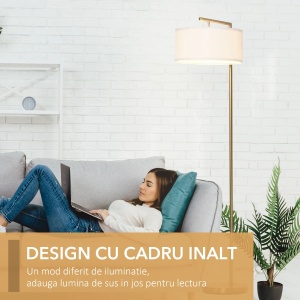 Lampadar modern Re-Bloom, metal/textil, auriu/alb, 47 x 37 x 153 cm, Resigilat, Grad A - Img 2