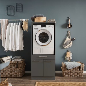 Laundreezy dulap masina de spalat 68x162x68 cm, 120 kg, sertare usi silentioase, picioare reglabile, PAL antracit - Verificat A · Re-Bloom - Img 2