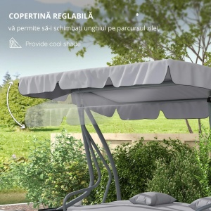 Leagan de gradina cu copertina reglabila si suport pahare Re-Bloom, otel/poliester, 200x120x164 cm, sezut 160x50 cm, pat 160x100 cm, 340 kg, gri - Verificat A · Re-Bloom - Img 4