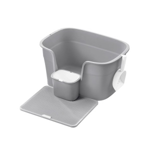Litiera cu margini inalte pentru pisici Feandrea, plastic, gri, 64 x 44 x 33 cm, Resigilat, Grad A