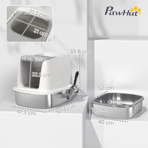 Litiera pentru pisici Re-Bloom, cu 2 intrari, lopatica si deodorant, inox/ABS/polipropilena, alb/argintiu, 52,4 x 41,3 x 39,8 cm, Resigilat, Grad A - Img 6