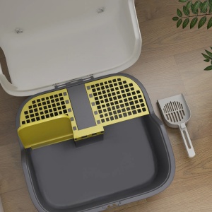 Litiera pentru pisici Re-Bloom, polipropilena, crem/gri, 50 x 50 x 39 cm, Resigilat, Grad A - Img 5