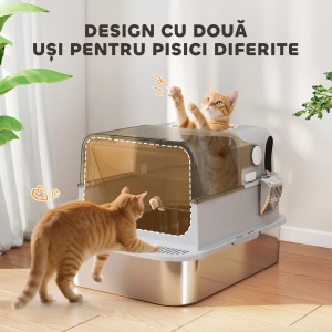 Litiera pentru pisici XXL Re-Bloom, inox/ABS/polipropilena, argintiu/gri, 70 x 50 x 46,5 cm, Resigilat, Grad A - Img 5