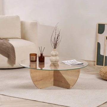 Liya masuta cafea 90x90x30 cm, PAL melaminat 18mm, blat sticla securizata, design scandinav, safir stejar - Verificat A · Re-Bloom - Img 6