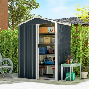 Magazie de gradina cu usa glisanta Re-Bloom, otel galvanizat, 136x87x179 cm, usa 56x155 cm, rating zapada 20 kg/m², gri inchis - Verificat A · Re-Bloom - Img 2