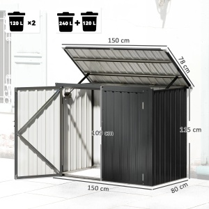 Magazie pentru cosuri de gunoi exterior Re-Bloom, otel galvanizat, 150x80x117 cm, 2 usi blocabile, acoperis rabatabil, gri inchis - Verificat A · Re-Bloom - Img 2