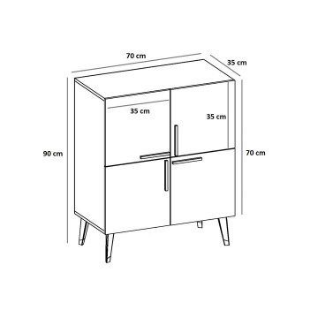 Makro comoda 70x35x90 cm, PAL, 4 usi, picioare metal, antracit si negru - Verificat A · Re-Bloom - Img 5