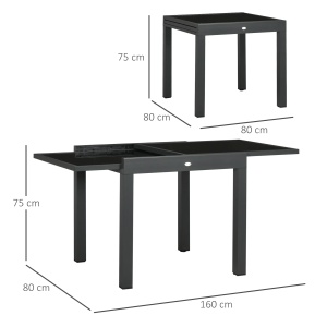 Masa gradina extensibila, blat sticla, aluminiu, 80-160x80x75cm, Negru - Verificat A · Re-Bloom - Img 3