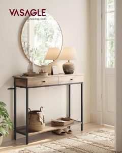 Masa tip consola Vasagle, 2 sertare, PAL/otel, negru/maro, 30 x 100 x 80 cm, Resigilat, Grad A - Img 4