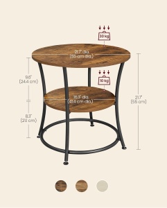 Masuta laterala Vasagle, metal/lemn, negru/maro rustic, 55 x 55 cm, Resigilat, Grad A - Img 4