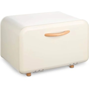 Navaris cutie paine metal/lemn, 35.2x23.5x23 cm, deschidere frontala, suprafata superioara multifunctionala, crem - Verificat A · Re-Bloom - Img 1