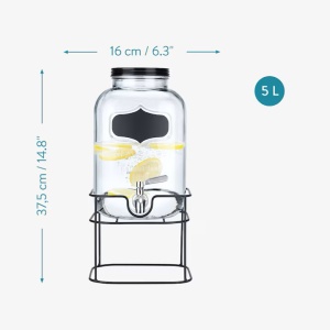 Navaris dozator bauturi 5L, suport metalic negru, robinet inox, sticla, Transparent/Negru - Verificat A · Re-Bloom - Img 6
