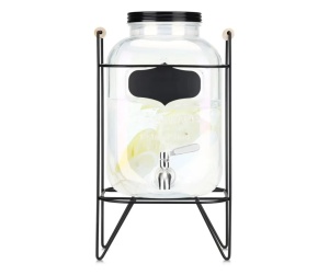 Navaris dozator bauturi sticla borosilicata rainbow irizat, 5L, Ø16x27cm, 2kg, robinet inox, stand metalic, manere lemn, rezistenta -20°C/300°C, transparent/rainbow - Verificat A · Re-Bloom - Img 2