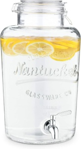 Navaris dozator bauturi sticla sodocalcica cu robinet inox si capac clips, 8L, Ø19x36cm, 2.8kg, transparent/argintiu - Verificat A · Re-Bloom