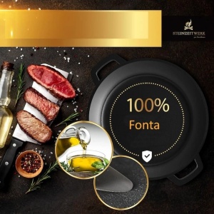 Oala cu capac Steinzeitwerk din fonta, 4.6 l, pentru cuptor, plita, gaz, electric, cu inductie, cu cos pentru aluat si racleta, 26 cm, Resigilat, Grad A - Img 2