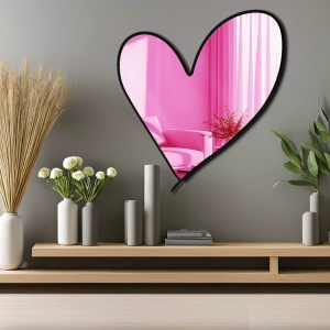 Oglinda decorativa Re-Bloom, model inima, plexiglas/EVA, negru/roz, 43 x 48 cm - Img 3