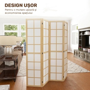 Paravan interior 4 panouri pliabil Re-Bloom, lemn pin/material netesut, 160x170x1.7 cm, pliat 40x170x6.8 cm, lemn natural/alb - Verificat A · Re-Bloom - Img 4
