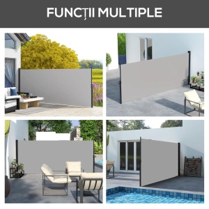 Paravan lateral retractabil Re-Bloom, metal/aluminiu/poliester, 400x180 cm, rulat 180x18.5x9 cm, tesatura 390x172 cm, gri deschis - Verificat A · Re-Bloom - Img 4