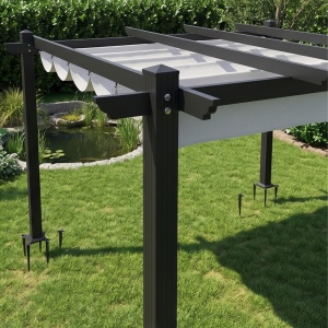 Pavilion pergola cu copertina retractabila 4x4 m UPF 30+, coloane aluminiu 80mm, 8 tarusi sol si suruburi, alb/negru - Verificat A · Re-Bloom - Img 6