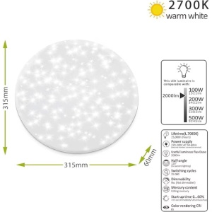Plafoniera, 24 W, 2000 lm, Diametru 315 mm, Rotund, 2700 K Alb cald, cu efect de sclipici, Resigilat, Grad A - Img 4