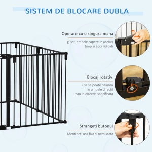 Poarta pliabila 8 sectiuni cu blocare automata, otel/plastic, 482.5x76cm, Negru - Verificat A · Re-Bloom - Img 4