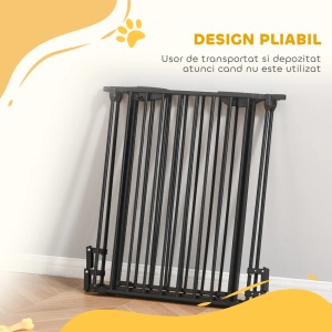 Poarta pliabila caini talie mica/medie, 3 panouri, metal/plastic, 180x3x74.5cm, Negru - Verificat A · Re-Bloom - Img 6