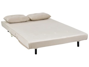Produs Resigilat Canapea extensibila 2 locuri Re-Bloom Vestfold, catifea/fier, 130x80x81 cm, suprafata dormit 200x130 cm, 2 perne, auriu/bej - Verificat A - Img 3