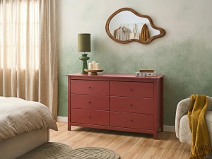 Produs Resigilat Comoda cu 6 sertare Re-Bloom Barcaldine, lemn de pin, 130x45x82 cm, 40 kg, visiniu - Verificat A - Img 4