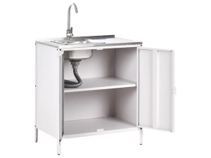 Produs Resigilat Dulap bucatarie exterior cu chiuveta Re-Bloom Vilama, otel/inox, 80x50x90 cm, bazin 38x33x18 cm, robinet inclus, alb/argintiu - Verificat A - Img 2