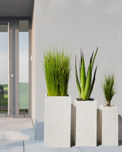 Produs Resigilat Ghiveci patrat Re-Bloom Dion, argila fibroasa/fibra sticla, 26x26x60 cm, 33L, 7 kg, orificiu drenaj, bej deschis - Verificat A - Img 2