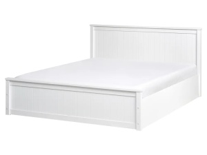Produs Resigilat Pat matrimonial Re-Bloom Lambres, 160x200 cm, lemn de pin/textil/MDF, somiera 26 lamele, tablie 170x93 cm, 200 kg, alb - Verificat A